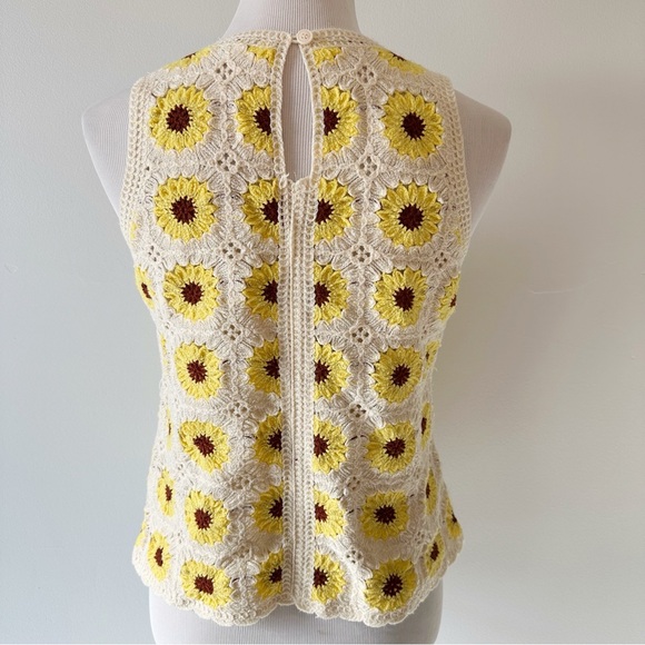 Rebellion Again Crochet Tank Sunflowers Cream Yellow Small Boho Festival Granny - Picture 5 of 16